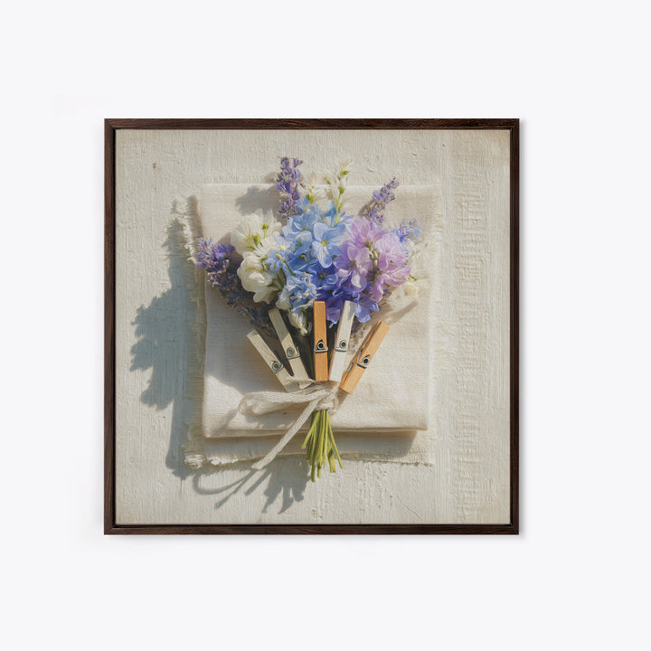 Clothespin Bouquet in Folk Art Style Framed Canvas Print, Laundry Room Art, Whimsical Art, Living Room Decor, Fine Art, Clean, LRA-1x1-68