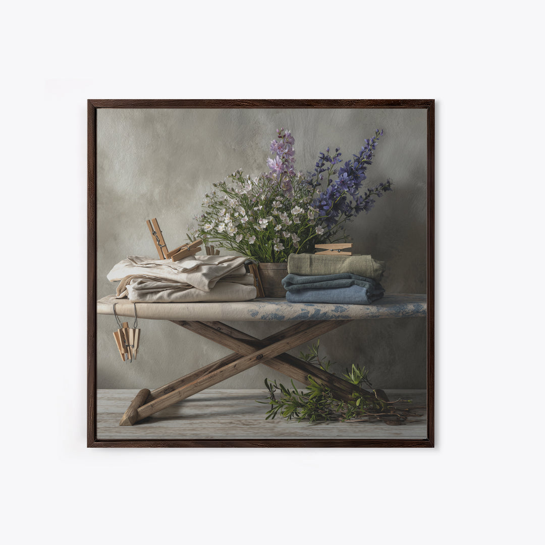 Ironing Board Still Life Framed Canvas Print, Laundry Room Art, Gallery Wall Prints, Living Room Decor, Fine Art, Clean, LRA-1x1-72