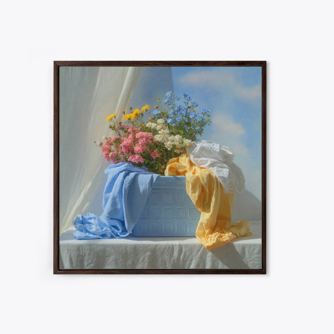 Blue Laundry Basket Canvas Print, Laundry Room Art, Room Decor, Living Room Decor, Fine Art, Clean, New Home Gift, LRA-1x1-77