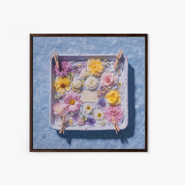 Old Enamel Basin Filled Framed Canvas Print, Laundry Room Art, Digital Print, Living Room Decor, Oil Painting, Clean, LRA-1x1-8