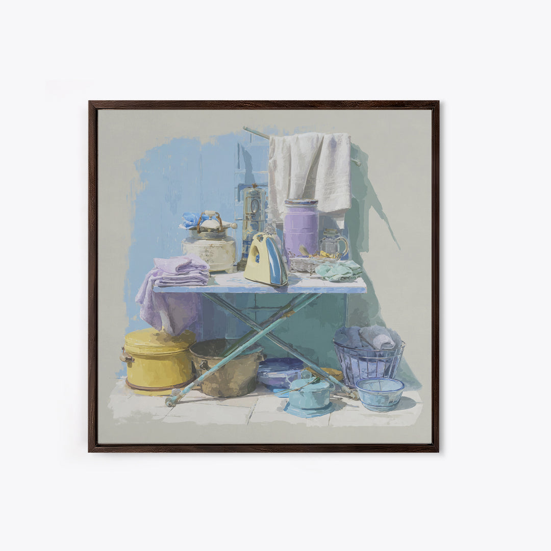 Retro Iron Illustration Canvas Print, Laundry Room Art, Textured Painting, Living Room Decor, Fine Art, Clean, New Home Gift, LRA-1x1-81