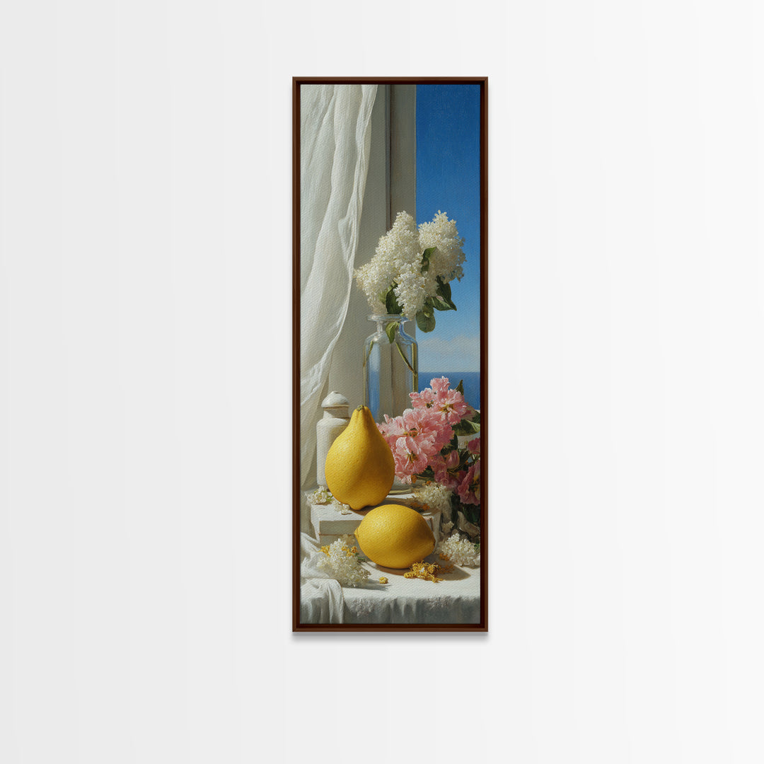 Lemon and Clean Linen Still Life Framed Canvas Print, Laundry Room Art, Wall Decor, Living Room Decor, Fine Art, Clean, LRA-1x3-15