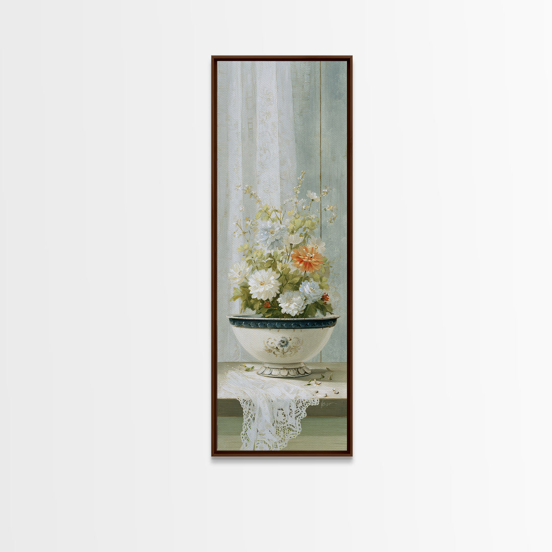 Old Enamel Basin Filled Framed Canvas Print, Laundry Room Art, Luxury Decor, Living Room Decor, Clean, Digital Wall Art, LRA-1x3-20