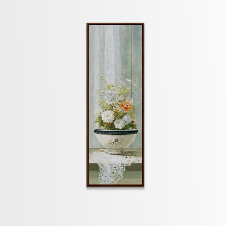 Old Enamel Basin Filled Framed Canvas Print, Laundry Room Art, Luxury Decor, Living Room Decor, Clean, Digital Wall Art, LRA-1x3-20