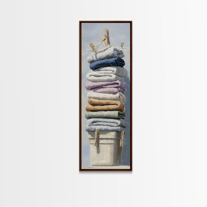 Basket of Folded Towels Canvas Print, Laundry Room Art, Downloadable Art, Living Room Decor, Fine Art, Clean, Boho Decor, LRA-1x3-26