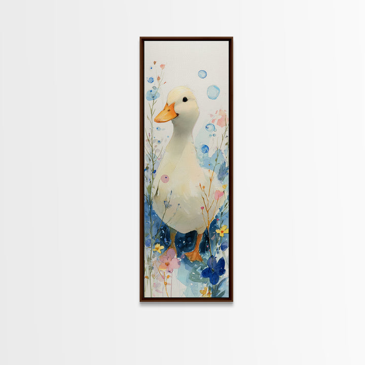 Duck and Bubbles Whimsical Watercolor Canvas Print, Laundry Room Art, Living Room Decor, Oil Painting, Clean, LRA-1x3-27