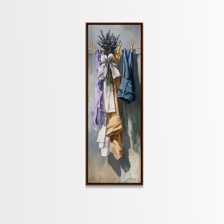 Lavender Sachet and Ribbon Still Life Framed Canvas Print, Laundry Room Art, Modern Decor, Living Room Decor, Fine Art, Clean, LRA-1x3-29