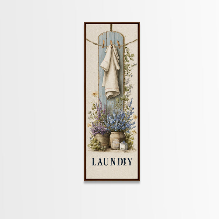 Farmhouse Laundry Sign Ornament Without Words Framed Canvas Print, Laundry Room Art, Oil Painting, Living Room Decor, Clean, LRA-1x3-31