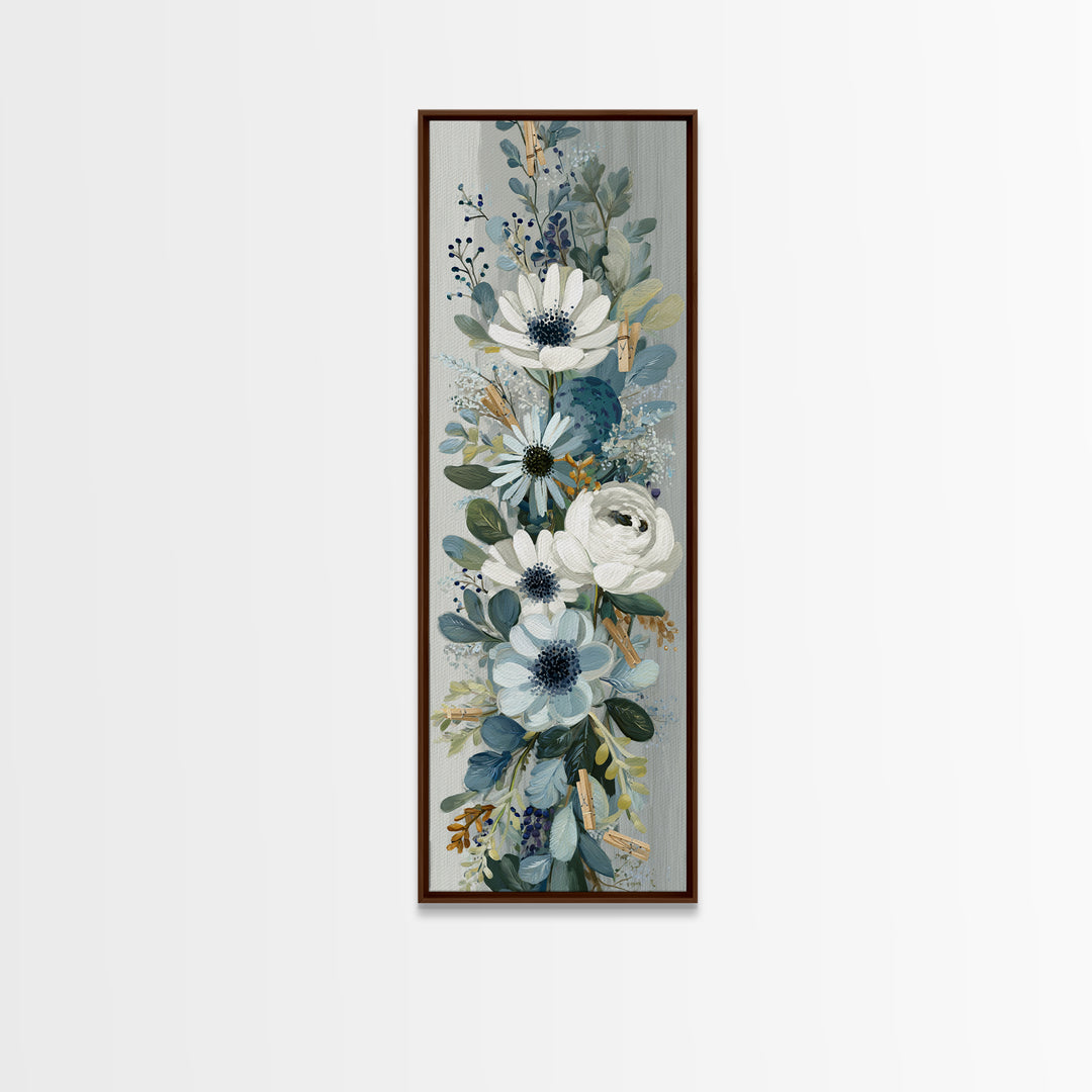 Clothespin Bouquet in Folk Art Style Canvas Print, Laundry Room Art, Textured Painting, Living Room Decor, Fine Art, Clean, LRA-1x3-32