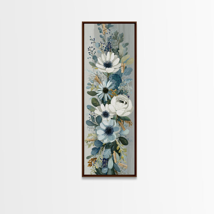 Clothespin Bouquet in Folk Art Style Canvas Print, Laundry Room Art, Textured Painting, Living Room Decor, Fine Art, Clean, LRA-1x3-32