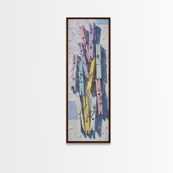 Cheerful Clothespins Arranged as Pattern Canvas Print, Laundry Room Art, Printable Wall Art, Living Room Decor, Fine Art, Clean, LRA-1x3-40
