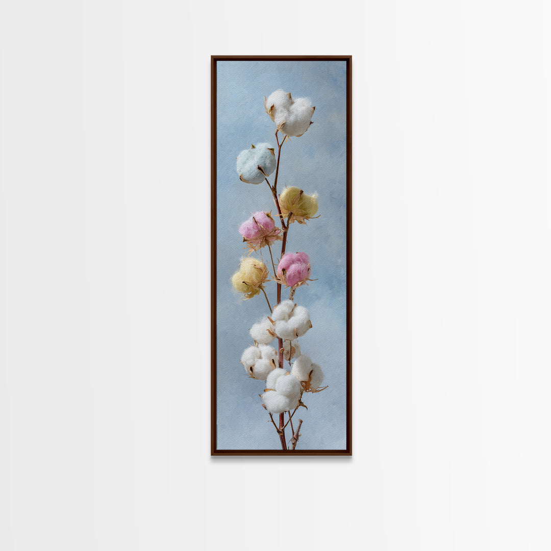 Fresh Cotton Branch Botanical Study Canvas Print, Laundry Room Art, Digital Print, Living Room Decor, Watercolor Art, Clean, LRA-1x3-43