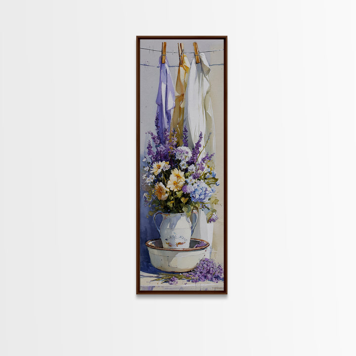 Old Enamel Basin Filled Canvas Print, Laundry Room Art, Living Room Decor, Oil Painting, Clean, Farmhouse Decor, LRA-1x3-44