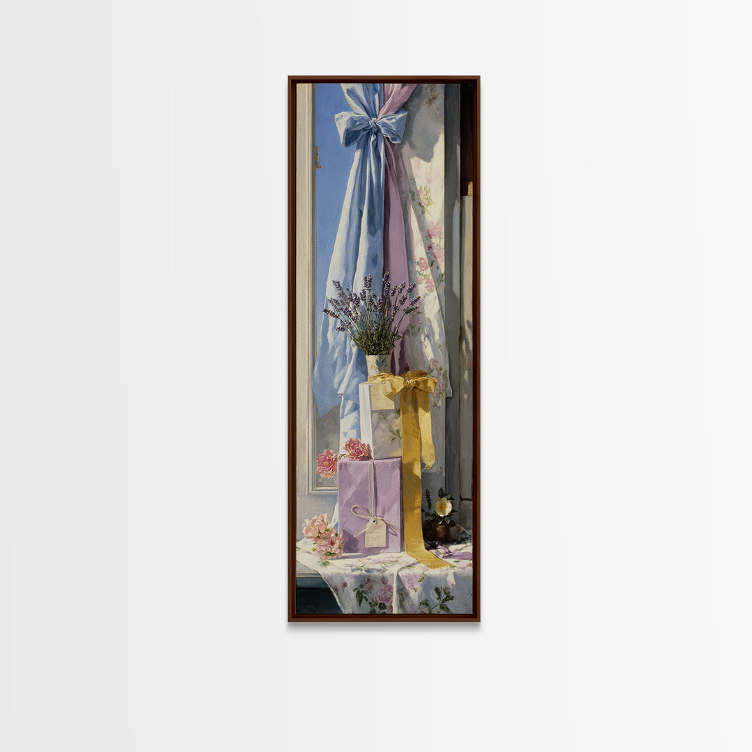 Lavender Sachet and Ribbon Still Life Canvas Print, Laundry Room Art, Rustic Home Decor, Living Room Decor, Fine Art, Clean, LRA-1x3-5