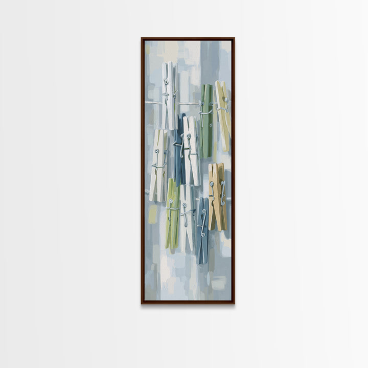 Cheerful Clothespins Arranged as Pattern Framed Canvas Print, Laundry Room Art, Printable Art, Living Room Decor, Clean, LRA-1x3-64