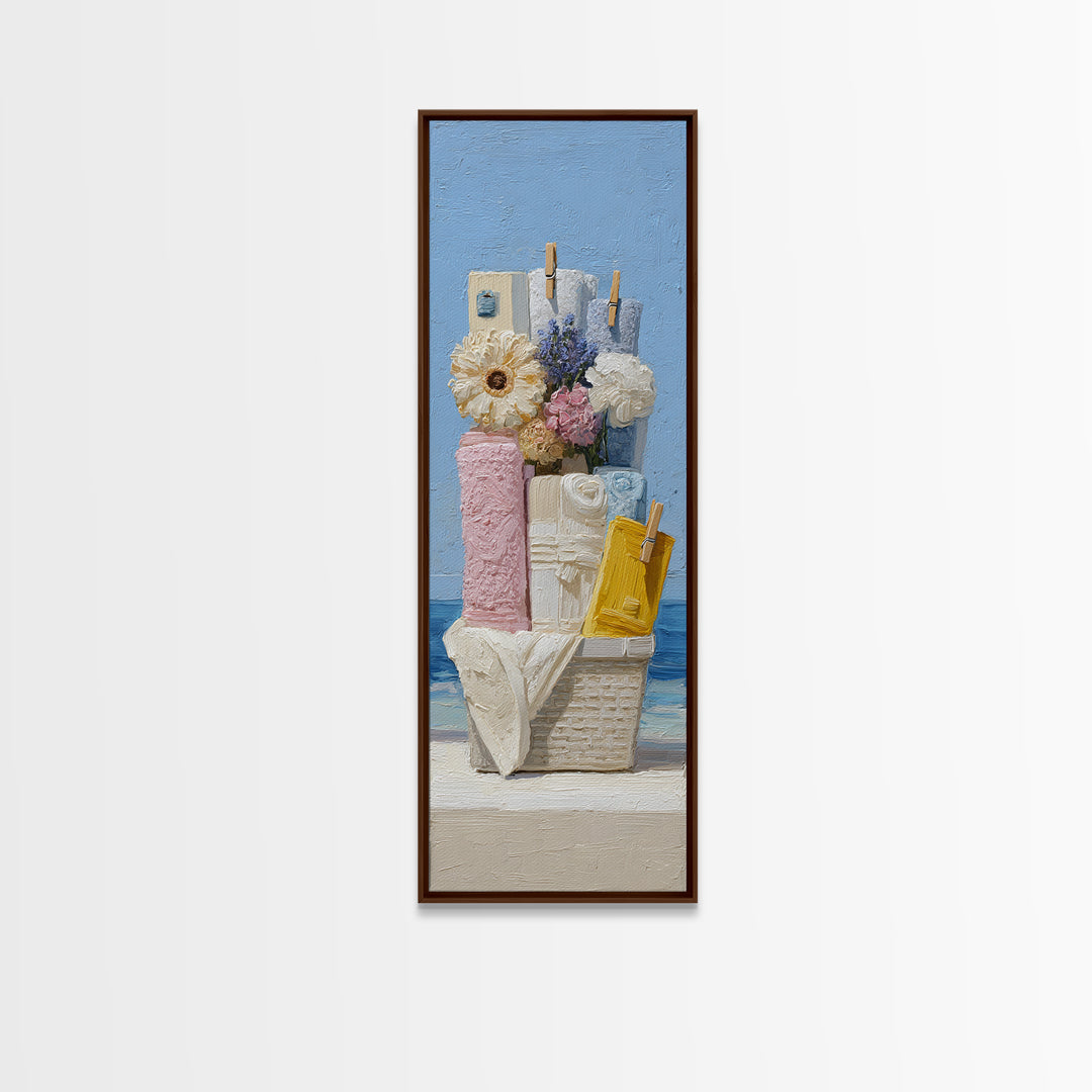 Basket of Folded Towels Framed Canvas Print, Laundry Room Art, Digital Art Print, Living Room Decor, Fine Art, Clean, LRA-1x3-74