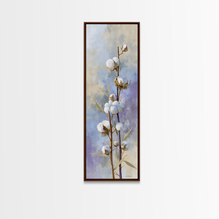Fresh Cotton Branch Botanical Study Framed Canvas Print, Laundry Room Art, Gallery Wall Prints, Living Room Decor, Clean, LRA-1x3-91