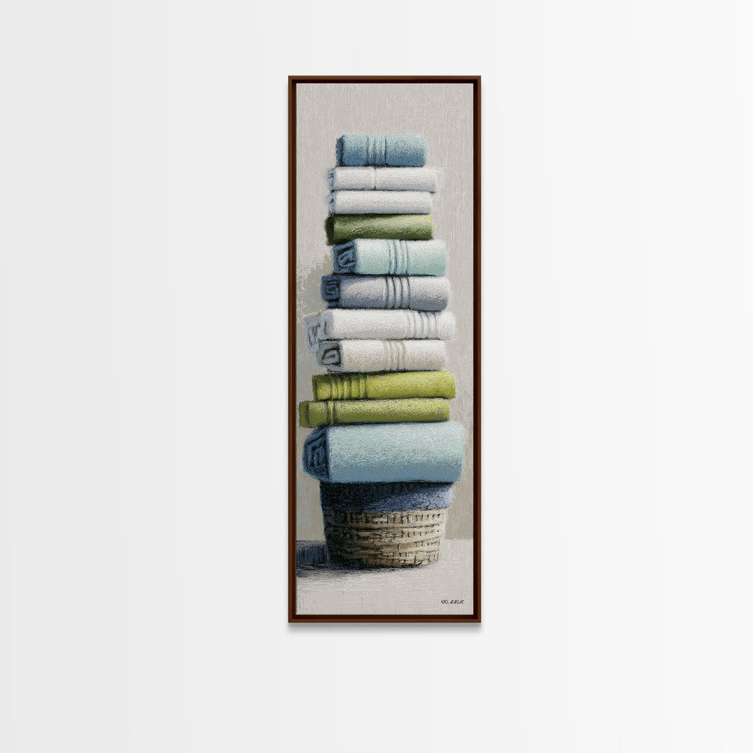 Basket of Folded Towels Canvas Print, Laundry Room Art, Statement Artwork, Living Room Decor, Fine Art, Clean, Digital Art, LRA-1x3-98