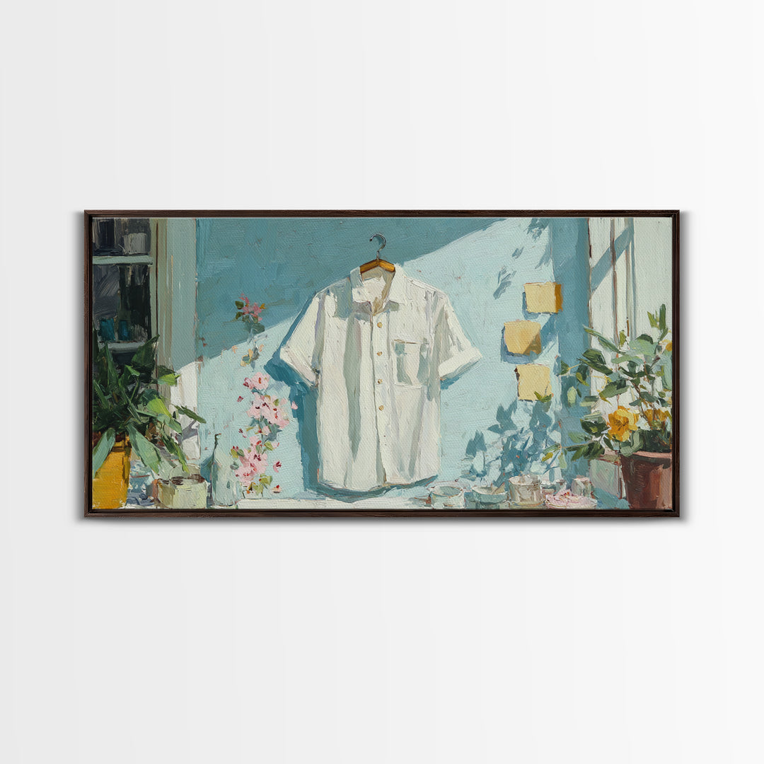 White Shirt on Hanger Canvas Print, Laundry Room Art, Contemporary Art, Living Room Decor, Fine Art, Clean, Farmhouse Decor, LRA-2x1-17