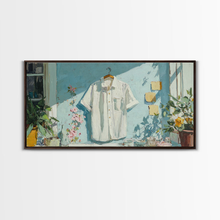 White Shirt on Hanger Canvas Print, Laundry Room Art, Contemporary Art, Living Room Decor, Fine Art, Clean, Farmhouse Decor, LRA-2x1-17