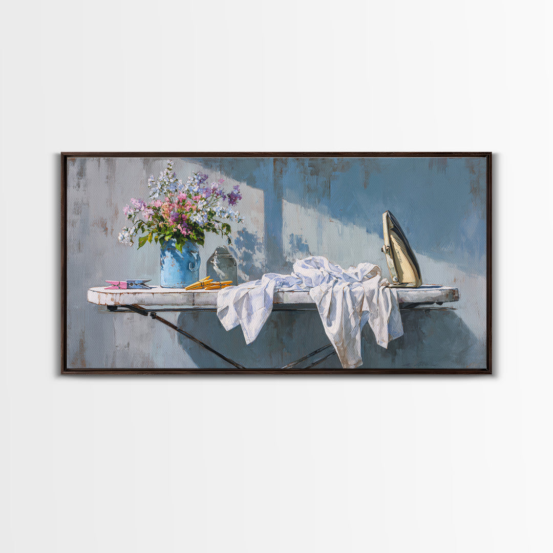 Ironing Board Still Life Framed Canvas Print, Laundry Room Art, Statement Artwork, Living Room Decor, Fine Art, Clean, LRA-2x1-20