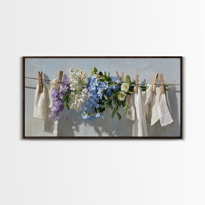 Clothespin Bouquet in Folk Art Style Framed Canvas Print, Laundry Room Art, Wall Decor, Living Room Decor, Fine Art, Clean, LRA-2x1-40