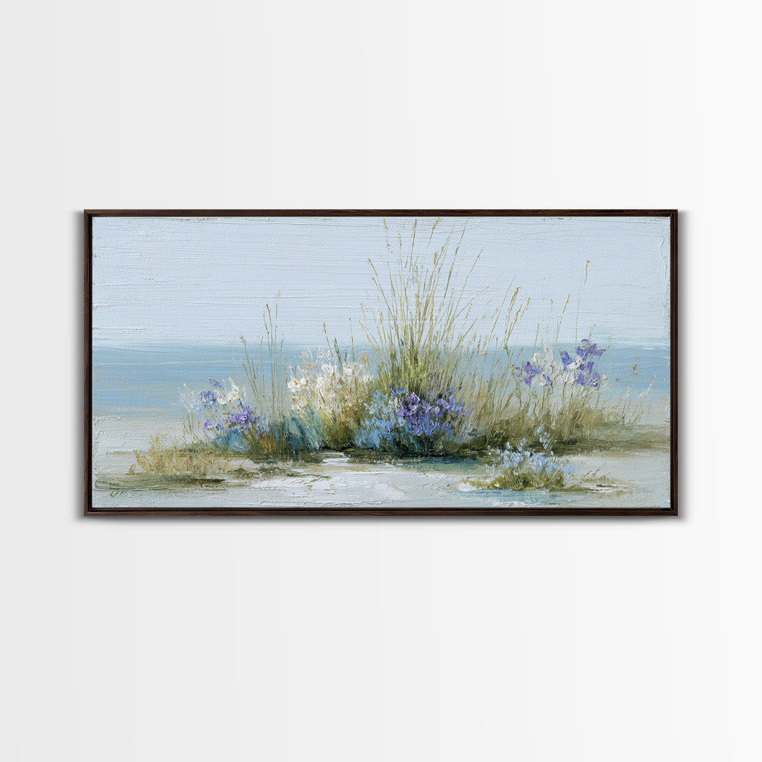 Fresh Air Meadow Landscape for Clean Mood Framed Canvas Print, Laundry Room Art, Oil Painting, Living Room Decor, Clean, LRA-2x1-43