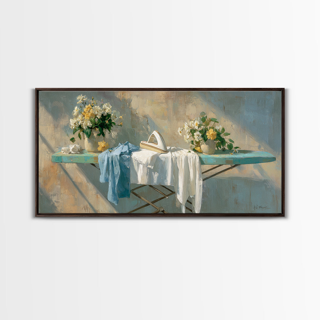 Ironing Board Still Life Canvas Print, Laundry Room Art, Textured Painting, Living Room Decor, Fine Art, Clean, New Home Gift, LRA-2x1-44