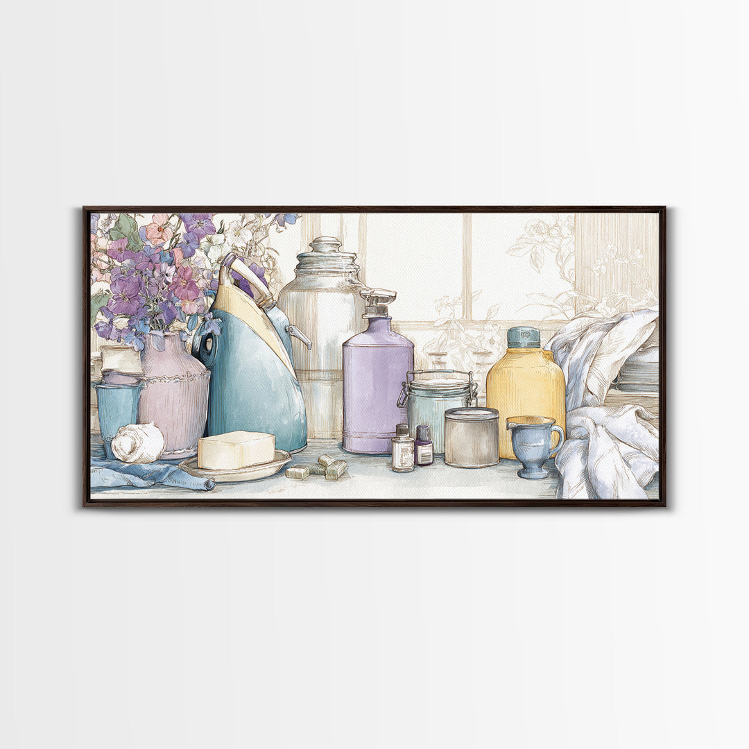 Retro Iron Illustration Canvas Print, Laundry Room Art, Digital Print, Living Room Decor, Oil Painting, Clean, Custom Wall Art, LRA-2x1-53
