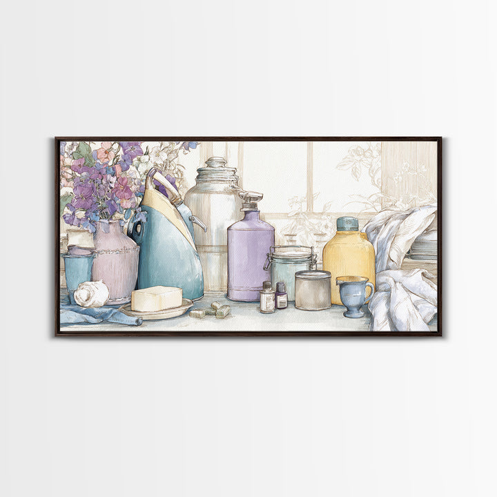Retro Iron Illustration Canvas Print, Laundry Room Art, Digital Print, Living Room Decor, Oil Painting, Clean, Custom Wall Art, LRA-2x1-53