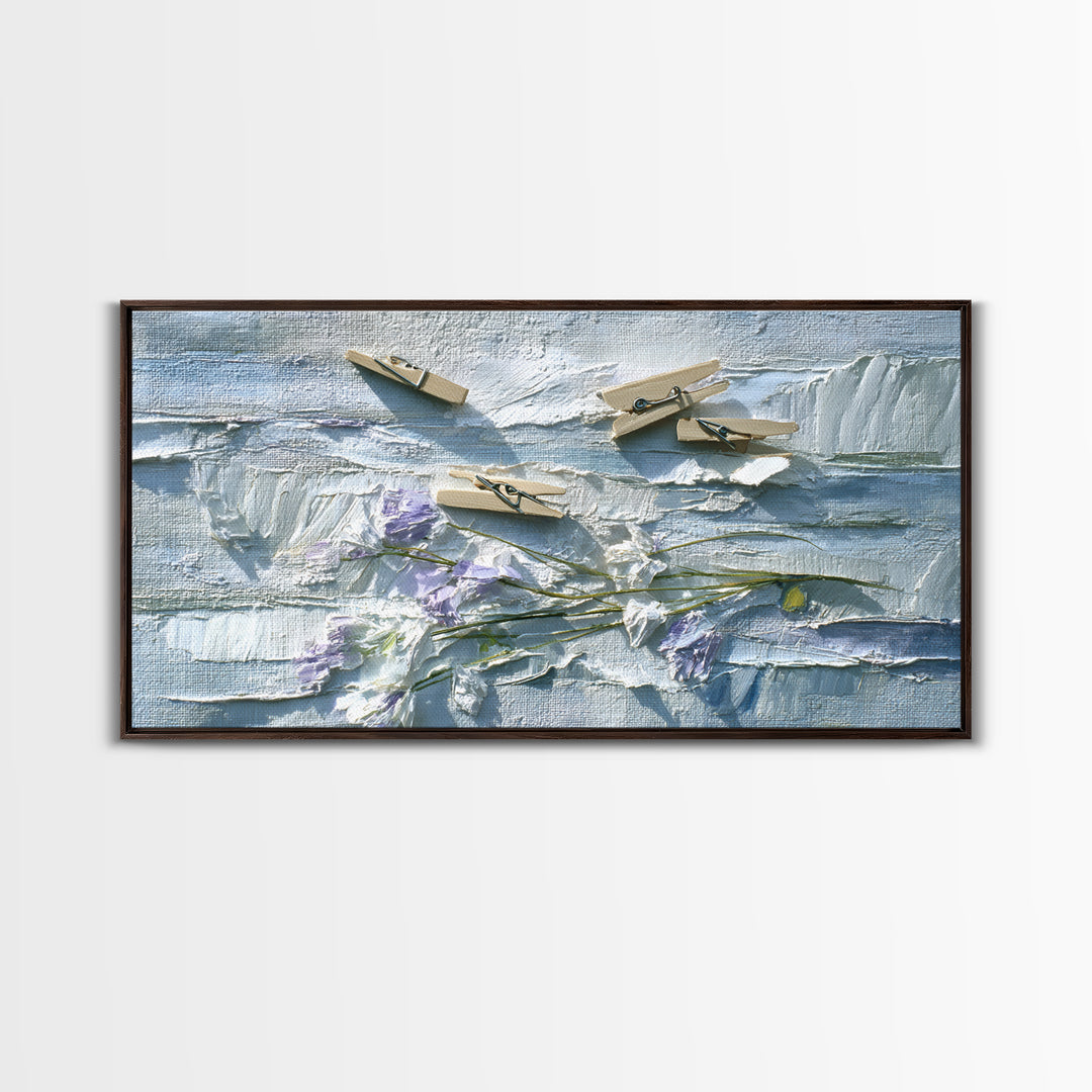 Linen Texture Abstract Framed Canvas Print, Laundry Room Art, Oil Painting, Living Room Decor, Abstract Art, Clean, LRA-2x1-56