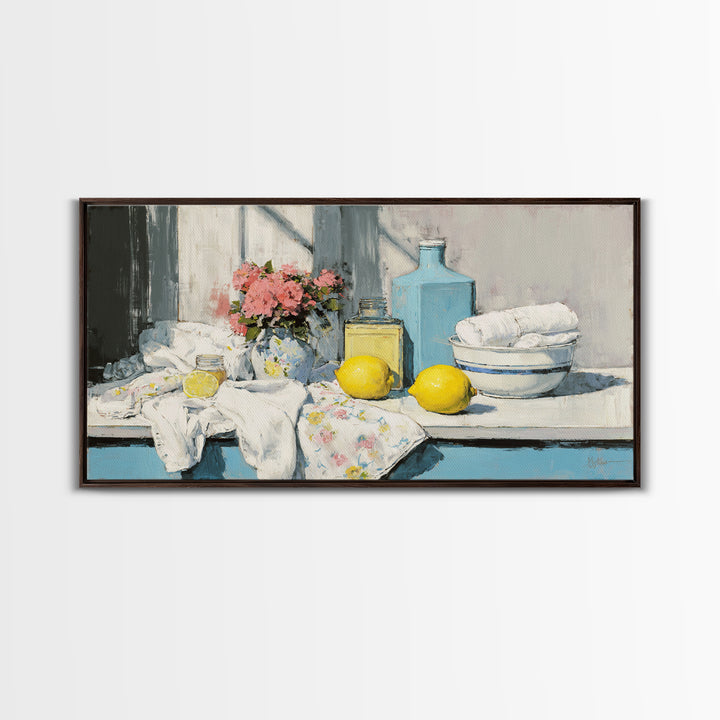 Lemon and Clean Linen Still Life Canvas Print, Laundry Room Art, Downloadable Art, Living Room Decor, Fine Art, Clean, LRA-2x1-71