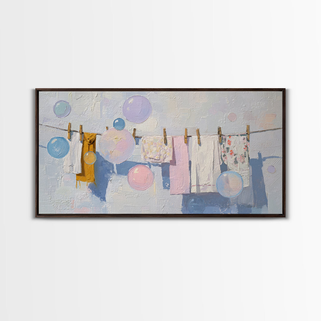 Soap Bubbles Rendered as Playful Abstract Circles Canvas Print, Laundry Room Art, Printable Wall Art, Living Room Decor, Clean, LRA-2x1-74