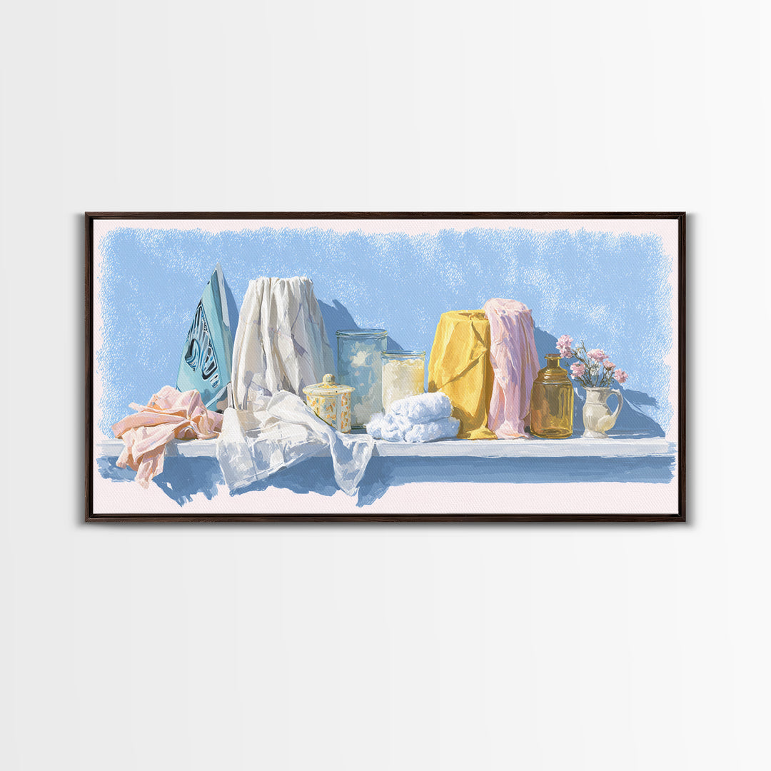Retro Iron Illustration Canvas Print, Laundry Room Art, Digital Print, Living Room Decor, Oil Painting, Clean, Custom Wall Art, LRA-2x1-77