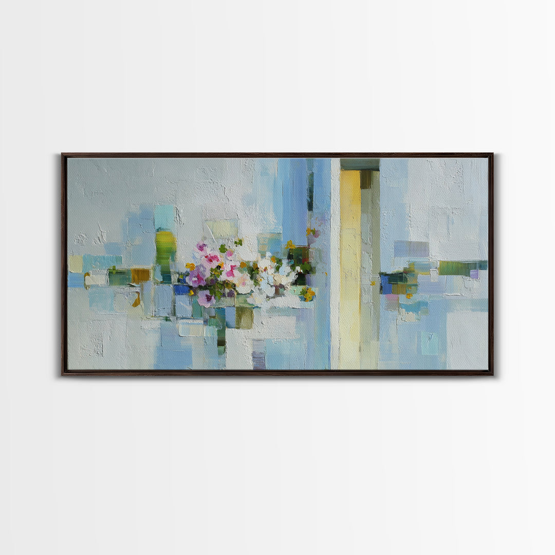 Linen Texture Abstract Framed Canvas Print, Laundry Room Art, Retro Wall Art, Living Room Decor, Clean, Digital Art Print, LRA-2x1-80