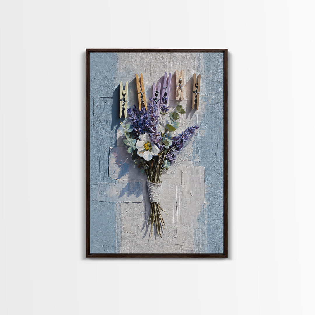 Clothespin Bouquet in Folk Art Style Framed Canvas Print, Laundry Room Art, Art Print, Living Room Decor, Fine Art, Clean, LRA-2x3-100
