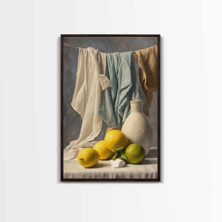 Lemon and Clean Linen Still Life Canvas Print, Laundry Room Art, Funny Poster, Living Room Decor, Clean, Minimalist Decor, LRA-2x3-11