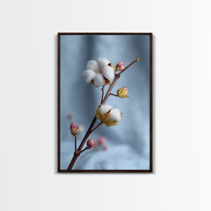 Fresh Cotton Branch Botanical Study Canvas Print, Laundry Room Art, Gallery Decor, Living Room Decor, Oil Painting, Clean, LRA-2x3-15