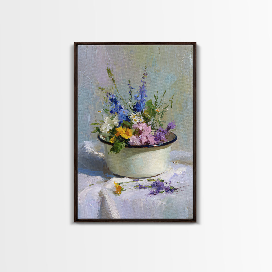 Old Enamel Basin Filled Canvas Print, Laundry Room Art, Whimsical Art, Living Room Decor, Fine Art, Clean, Statement Artwork, LRA-2x3-16
