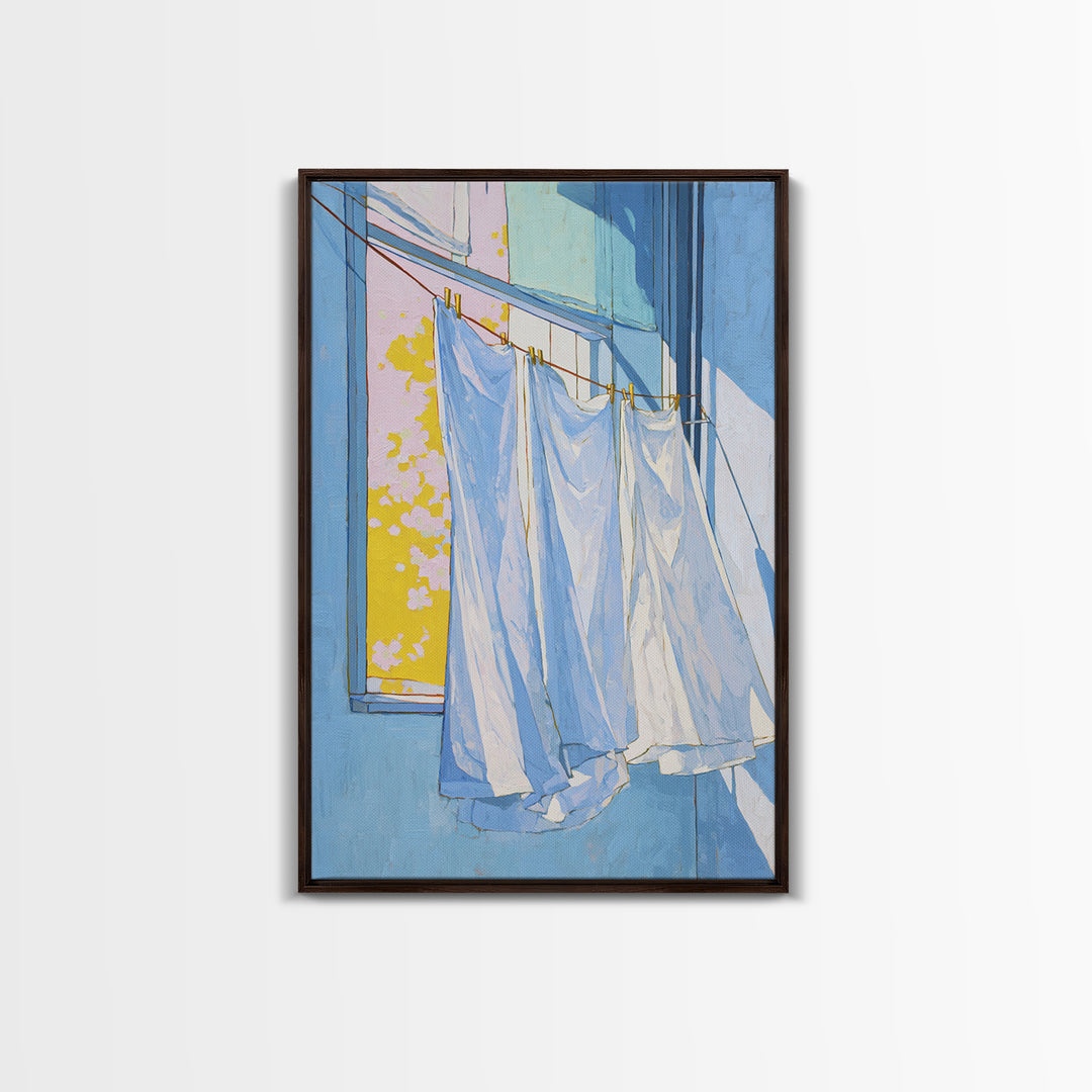 Simple Line Drawing of Hanging Laundry Framed Canvas Print, Laundry Room Art, Living Room Decor, Abstract Art, Clean, LRA-2x3-24