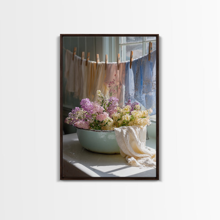 Old Enamel Basin Filled Canvas Print, Laundry Room Art, Fine Art Print, Living Room Decor, Watercolor Art, Clean, Painting, LRA-2x3-40