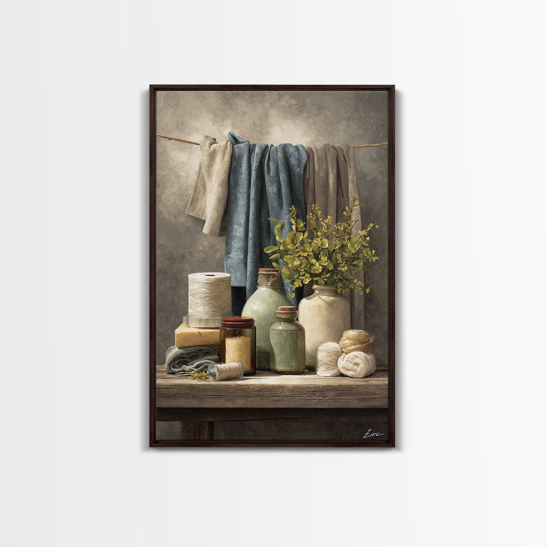 Farmhouse Laundry Sign Ornament Without Words Framed Canvas Print, Laundry Room Art, Room Decor, Living Room Decor, Clean, LRA-2x3-51