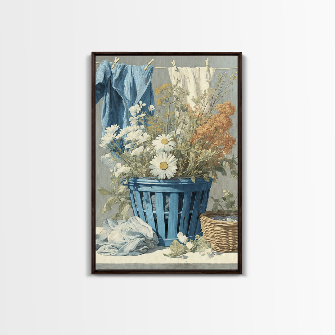 Blue Laundry Basket Canvas Print, Laundry Room Art, New Home Gift, Living Room Decor, Fine Art, Clean, Farmhouse Wall Art, LRA-2x3-61