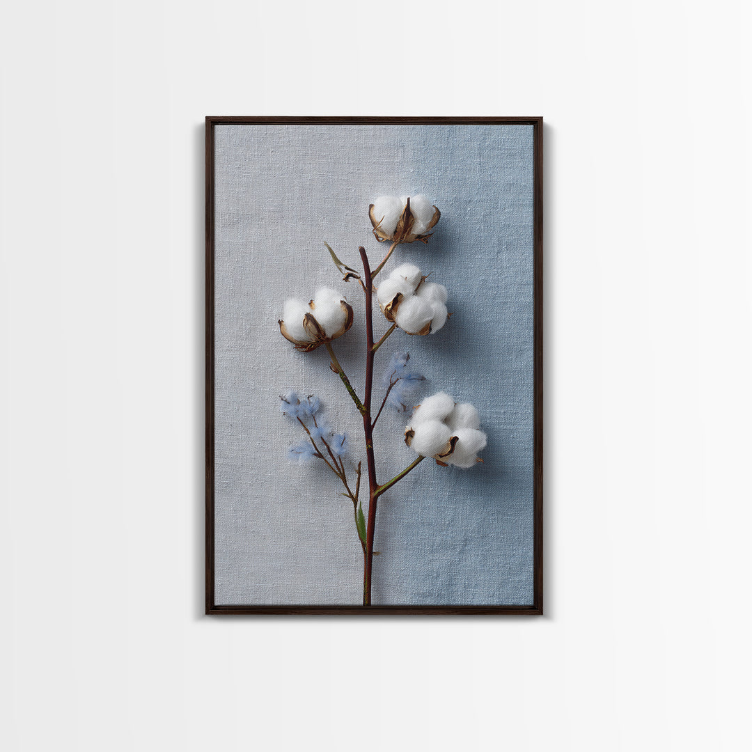 Fresh Cotton Branch Botanical Study Framed Canvas Print, Laundry Room Art, Printable Wall Art, Living Room Decor, Clean, LRA-2x3-63