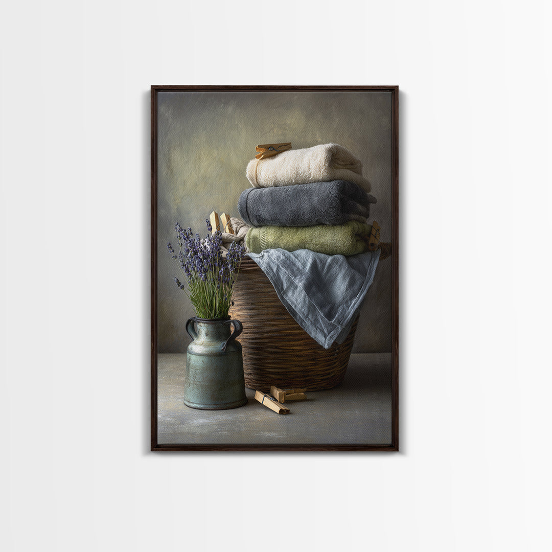 Basket of Folded Towels Canvas Print, Laundry Room Art, Painting, Living Room Decor, Fine Art, Clean, Wall Art Print, LRA-2x3-70