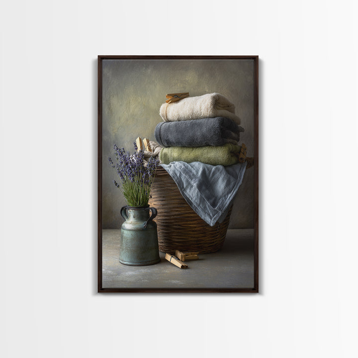 Basket of Folded Towels Canvas Print, Laundry Room Art, Painting, Living Room Decor, Fine Art, Clean, Wall Art Print, LRA-2x3-70