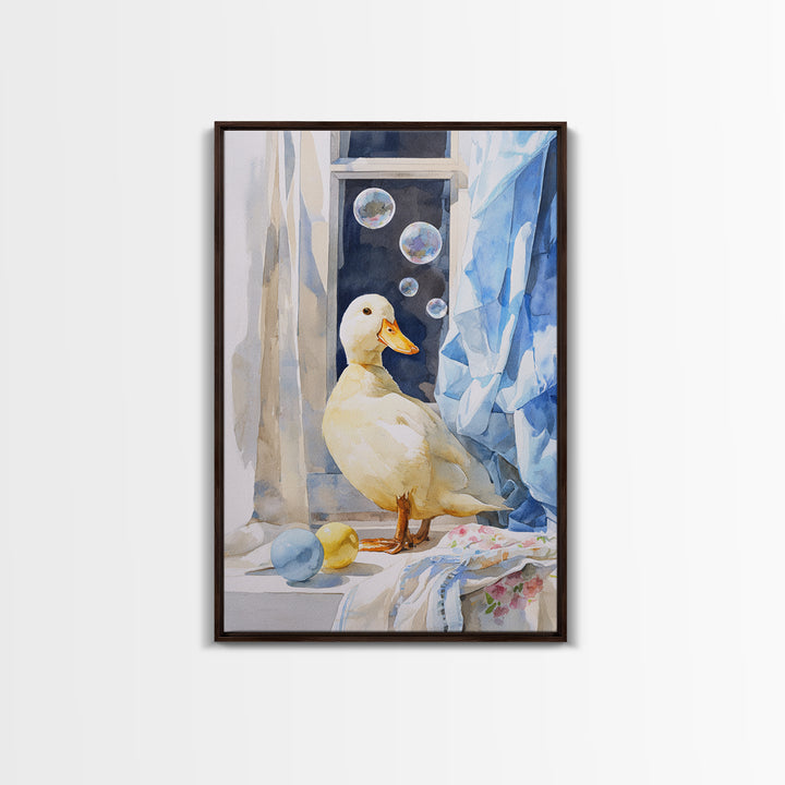 Duck and Bubbles Whimsical Watercolor Canvas Print, Laundry Room Art, Digital Wall Art, Living Room Decor, Fine Art, Clean, LRA-2x3-71