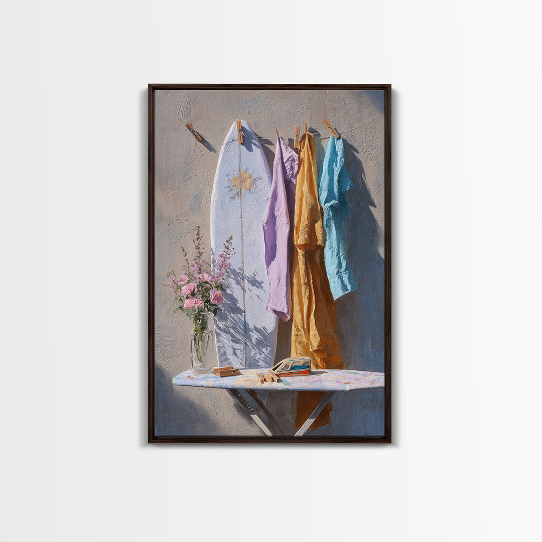 Ironing Board Still Life Framed Canvas Print, Laundry Room Art, Custom Wall Art, Living Room Decor, Watercolor Art, Clean, LRA-2x3-8