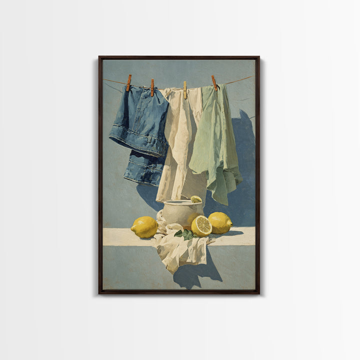 Lemon and Clean Linen Still Life Framed Canvas Print, Laundry Room Art, Wall Art Print, Living Room Decor, Fine Art, Clean, LRA-2x3-83