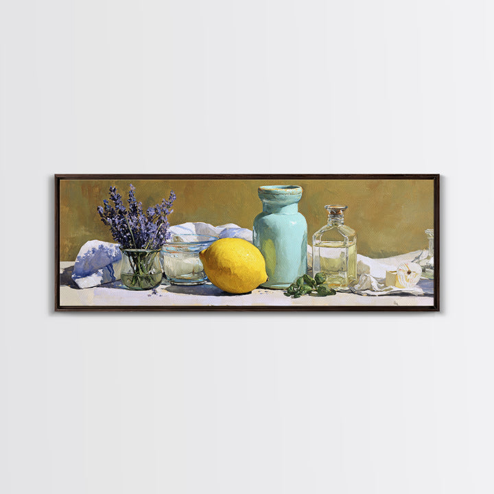 Lemon and Clean Linen Still Life Canvas Print, Laundry Room Art, Statement Artwork, Living Room Decor, Abstract Art, Clean, LRA-3x1-19